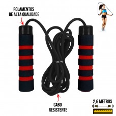 Corda de Pular Fitness Ergonômica Ajustável em EVA com Rolamento Crossfit 2,60m Vermelha
